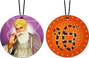 febiaa Gurunanak Dev Ji & Ek Onkar Car Hanging Combo (Set of 2) with Big / Long Hanging Threads Car Hanging Ornament