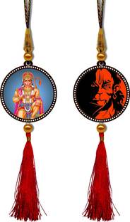 GiftzLane Hanuman Premium Car Hanging Combo (Set of 2) with Big / Long Hanging Threads Car Hanging Ornament