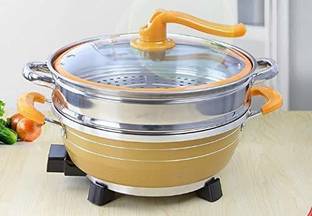 Niyanta Multi-Function Electric Hot Pot Non-Stick Smokeless Pot with Steamer 5.6L,Electric Heating Pot,Vacuum Suspension Pot Non-Stick Coated Cookware Set