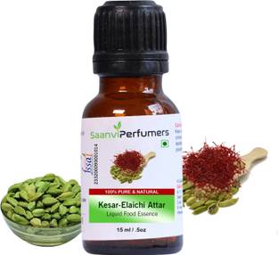 Saanvi perfumers Kesar Elaichi Attar Essence Edible Grade 15ml For Used in Food, Cakes, Cookies, Ice-Cream, Milkshake and Others Desserts Saffron Liquid Food Essence