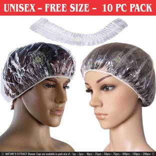nature's extract (10pcs) SHOWER CAP / BATH CAP – Reusable – Waterproof – Unisex - Free Size – Transparent - Multipurpose use in Home / Salons / Spa / Travelling / Camping