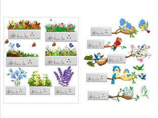 Heaven Decors 30 cm Birds On Tree And Flower Butterfly Switch Board Combo Sticker Self Adhesive Sticker
