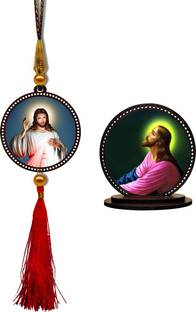 ClassiGiftz Jesus Car Hanging Premium & Car Dashboard Idol Showpiece Combo Car Hanging Ornament