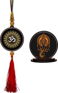 GiftzLane Om Car Hanging Premium & Ganesha Car Dashboard Idol Showpiece Combo Car Hanging Ornament