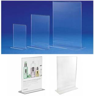 CPI 4 Compartments Acrylic Display Stand Double-Sided T Shape Table Menu Stand A6, Transparent (Set of 4)