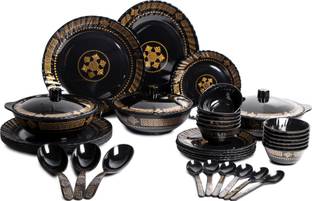 AE Maharani Pack of 40 Melamin Everwell Black Gold Dinner Set