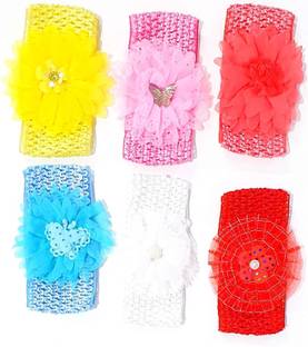 Nia Creations multi-coloured baby girl kids hairband headbands elastic hair accessory set 6 Hair Band