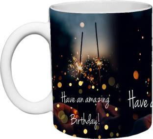 Murli Textiles An Amazing Happy Birthday Ceramic Coffee for Friend, Girlfriend & Boyfriend Glossy Finished With Vibrant Print (350ml) Ceramic Coffee Mug