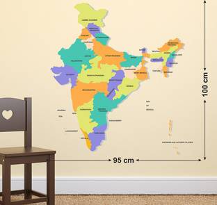 Zampyy 70 cm India Map Medium Vinyl Wallstickers (95 cm x 100 cm) Self Adhesive Sticker