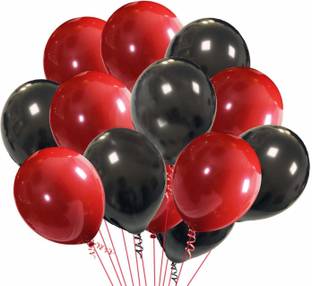 Sambaby Solid Metallic Red and Metallic Black Balloon with Pump Balloon