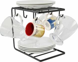 manzees Containers Kitchen Rack Iron Wrought Iron Mug Tree Holder Stand for Counter 6 Hooks Coffee Cup Display Hanger Rack Organizer for Kitchen Counter
