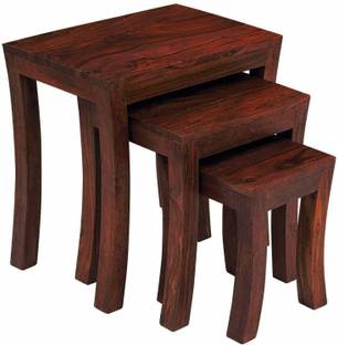 FUREON Wooden Stool set of 3 Coffee End Side Tables, Solid Wood Nesting Table
