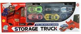Dherik Tradworld 6 Car Set of Car Carrier Truck Container Storage Box Includes Toy Cars and Accessories with Carrying Case, Jumbo Truck Best Toy Gift for Kids