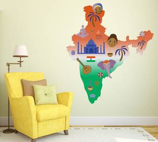 WALLDECORS 91.44 cm INDIA MAP STICKER Self Adhesive Sticker