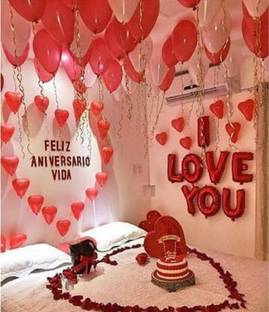 Rainy Decor I LOVE YOU Foil Balloon 25 Red heart shape balloon,50 Red & white Balloons