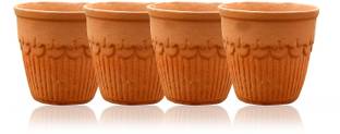 Newai (Pack of 4) Tea & Coffee Set of 4 (Brown) Glass Set (120 ml, Terracotta) Glass Set Water/Juice Glass