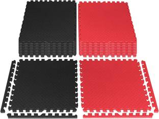 SIGNATRON EVA Foam Interlocking Tiles Floor MATS for Gym -Pack of 6 RED, BLACK 10mm Exercise 10 MM mm Yoga Mat
