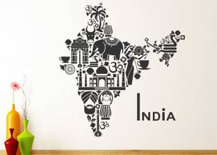 Wallzone 90 cm India Map Removable Sticker