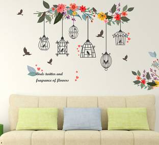 Littlebuds Birds twitter & fragrance of flowers Medium Vinyl Wallstickers ( 130cm x 95 cm)