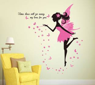 WALLSTICK 120 cm Black Girl With Butterfly Removable Sticker