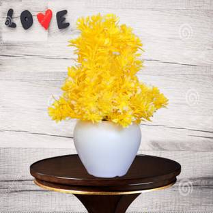 MODO Artificial Bonsai Plant with Round Pot for Office,Home,Indoor Decore/Guldasta-18 CM (Yellow Color, 1 Piece) Bonsai Wild Artificial Plant  with Pot