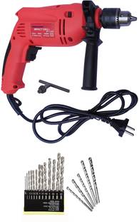 Inditools Latest 650 W Impact drill machine 13mm with 13pc HSS for Wood and 5pc Masonry drill bit set ...