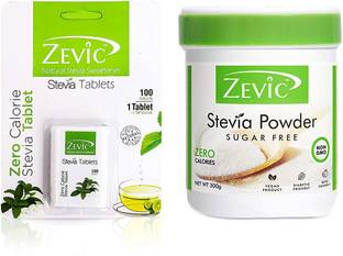 Zevic Natural Stevia Powder Sweetener 300 gm + Zero Calorie Stevia 100 Tablets Sweetener - Combo Pack Sweetener