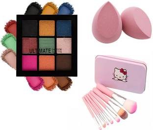 Shrijaa Beauty Ultimate 9 Color Eyeshadow Palette with Hellokitty Makeup brush & 2 Sponge Puff