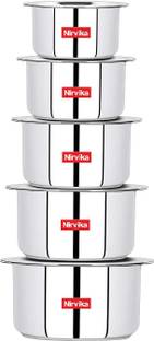 Nirvika 5 Pcs High Quality Heavy 22 Gauge Cook and Serve Use tope set with lid Container /Tope/Cookware ( Non Stick) Non-Stick Coated Cookware Set