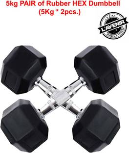 L'AVENIR FITNESS (5kg * 2pcs = 10kg) Professional HEXAGONAL Rubber coated Fixed Weight Dumbbell