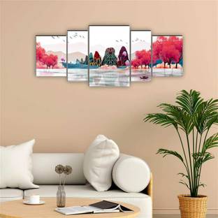 Set of 5 Nature scenery UV Textured large Panel Digital Reprint 18 inch x 42 inch Painting Paper Print