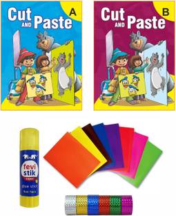Ashok Prakashan Cut & Paste Book (Set Of 2) Art & Craft Book With Craft Sheet, Glue & Decorative Tape For Nursery, LKG, UKG