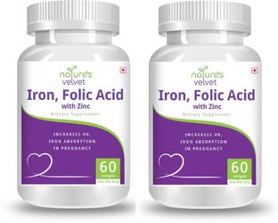 Natures Velvet Lifecare Iron & Folic Acid with Zinc, 60 Softgels - Pack of 2