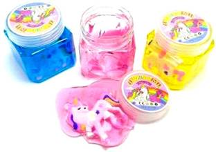 IKIS Unicorn Slime Silicon Label, Colorful DIY Toy, Stress Buster, Creative Soft Mud Slime for Kids and Childre - Pack of 3 Art Clay