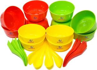 Sarthak Uphaar Plastic Soup Bowl Plastic Microwave Safe Soup Bowl Set of 24 Pieces (12 Bowl, 12 Spoon)
