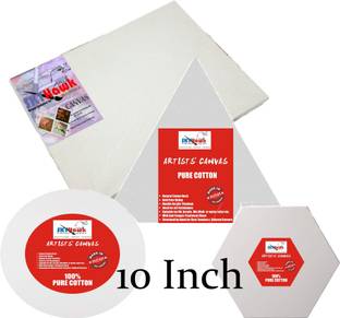 SKYHawk Square (10 Inch x 10 Inch), Triangle (10 Inch), Hexagon (10 Inch), Round (10 Inch) Cotton Medium Grain Pre Stretched Canvas (Set of 4)