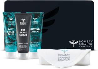 BOMBAY SHAVING COMPANY Shaving Essentials Starter Kit - Pre Shave Scrub, Shaving Cream, Post Shave Balm and Face Towel