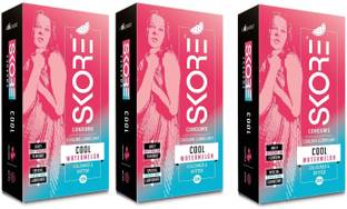 SKORE Cool Watermelon Condoms 10s with Cooling Lubricant Pack of 3 Condom
