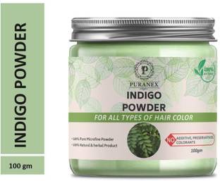 puranex 100% Natural & Pure Indigo Powder Long Lasting Herbal Hair Colour & Bread Colour Hair Pack 100 GM (Pack of 1) 100 GM Each
