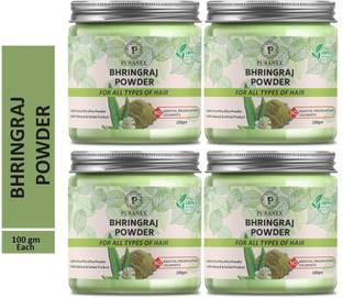 puranex 100% Natural & Pure Bhringraj Powder For Natural Texture,Prevent Hair Loss, Reduce Spilt Ends, Strong, Shiny & Dandruff Free Scalp & Hair 400 GM (Pack of 4) 100 GM Each