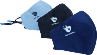 DEFEND99 Self Sanitizing 3 Layer Reusable Washable Breathable Face Mask For Men Women – 3 Piece (Navy Blue, Grey, Black Pack of 1) DEF993001 Cloth Mask