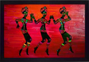 Ritwika's Abstract Wall Art Of Three Tribal Women With Frame for Home and Office Decor Digital Reprint 9.5 inch x 13.5 inch Painting