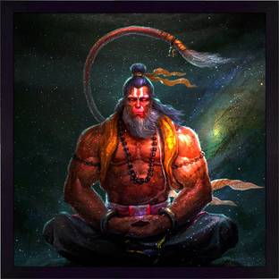 ritwika's Abstract Wall Art Of Meditating Hanuman With Frame for Home and Office Decor डिजिटल रीप्रिंट 13.5 inch x 13.5 inch पेंटिंग