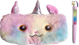 TECHNOCHITRA Uneecorn Zipper Eye Pouch for Girls Soft Fur Art Artificial Leather Pencil Box