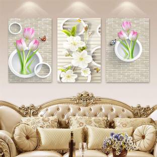 Decoration Designs 30 cm White Lotus with Butterflies| 3 Piece Wall Sticker (PVC Vinyl, 30 x 46 cm) Self Adhesive Sticker