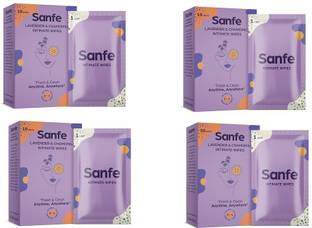 Sanfe Natural Intimate Wipes, 3 in 1 - No Odour, No Itching, No Irritation - Lavender & Chamomile(10 Pcs) Intimate Wipes