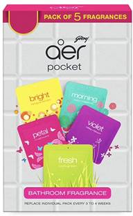 Godrej Fresh Car Freshener Diffuser aer pocket, Bathroom Air Fragrance - Pack of 5