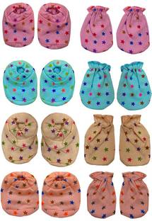 Bigbought Baby Care Combo Of Mittens and Booties, 4 Pairs Of Hand Mittens and 4 Pair Of Leg Booties, Hosiery Soft Material, Multicolor (Multicolor) (Multicolor)