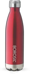 BOROSIL Bolt Trans Red Vacuum Insulated 1 L Water Bottle, 24 Hours Hot and Cold Flask 1000 ml Steel Bottle