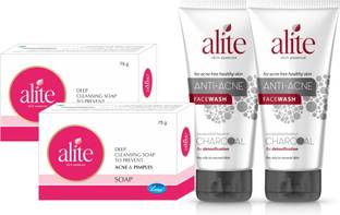 alite Anti Acne Soap (2x75g)+ Anti Acne Facewash with Charcoal (2x70g)